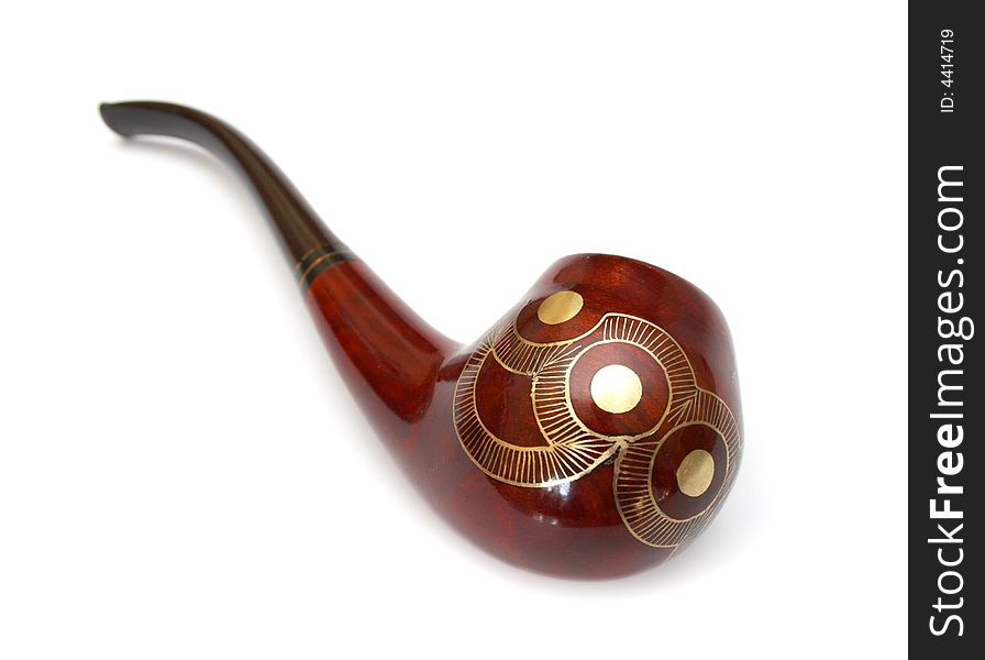 Long ornamented north-caucasian pipe with white background