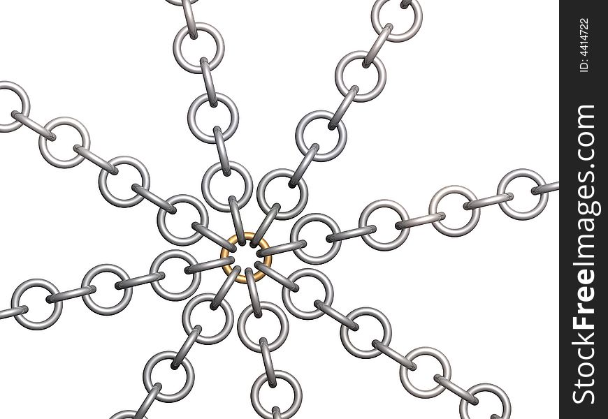 3d Gold Part Of A Circuit, Connecting Silver Parts