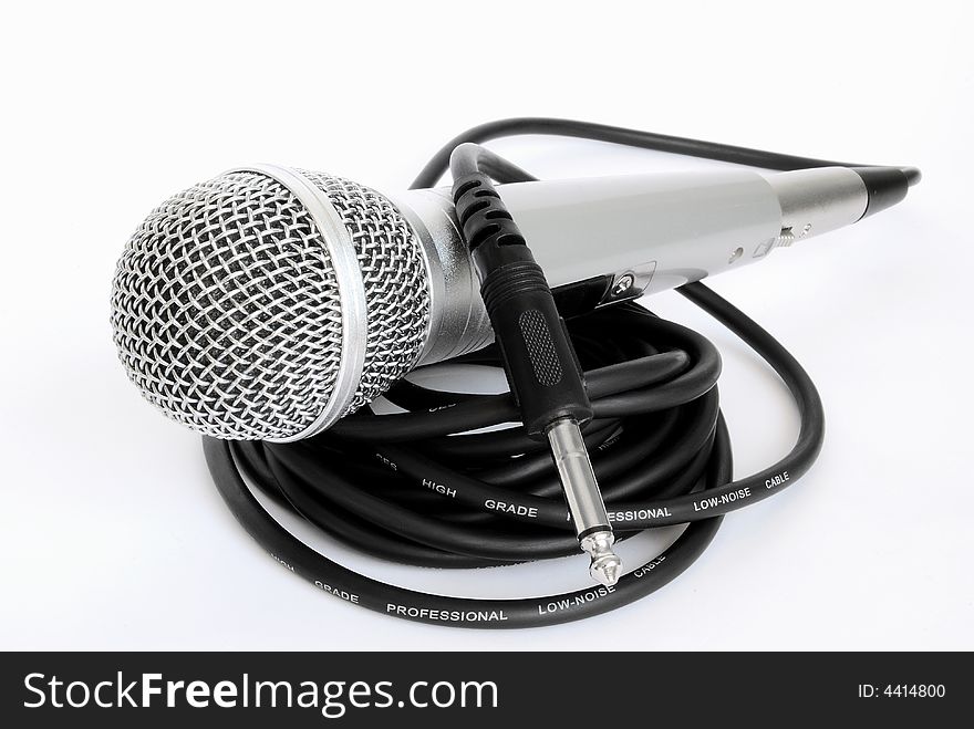 Microphone and cable on on a white background