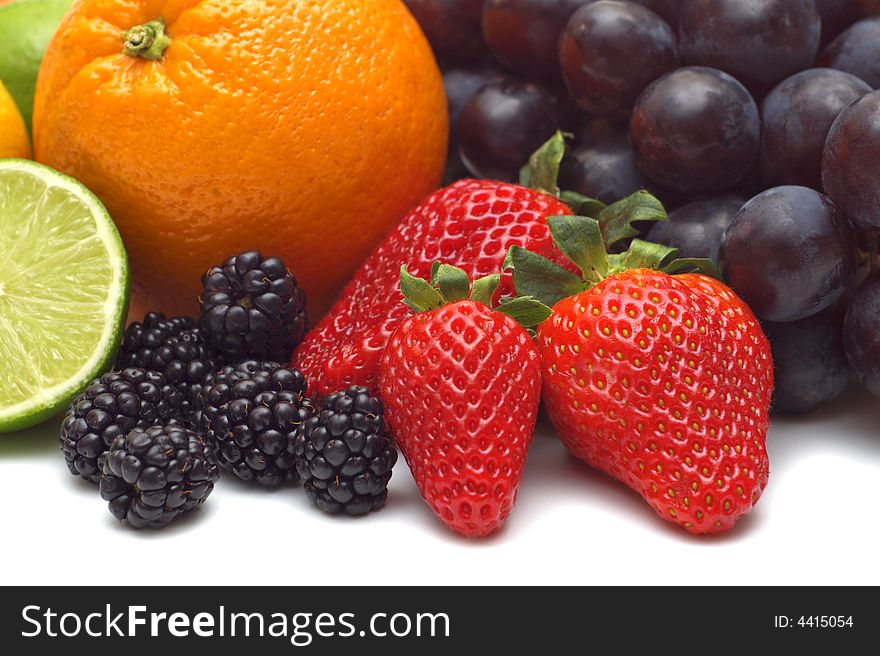 Fresh fruits on white background