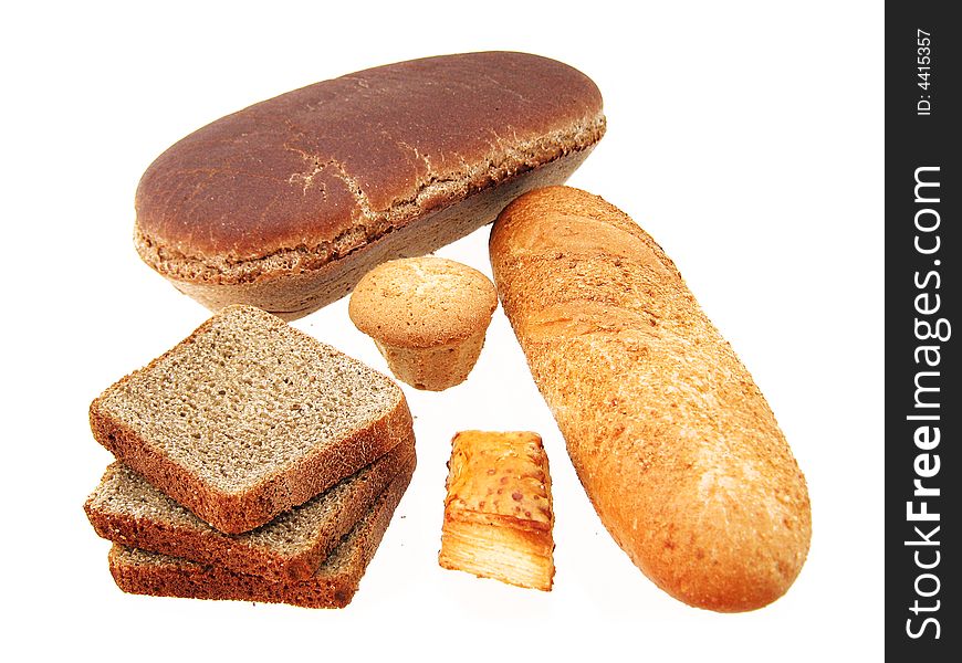 Bread and bun on white background