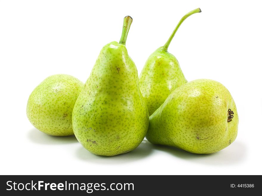Four pears over white backround