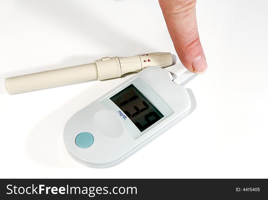Measurement of blood sugar level with glucometer. Measurement of blood sugar level with glucometer