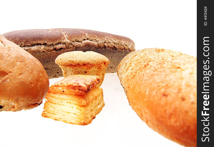 Bread and bun on white background