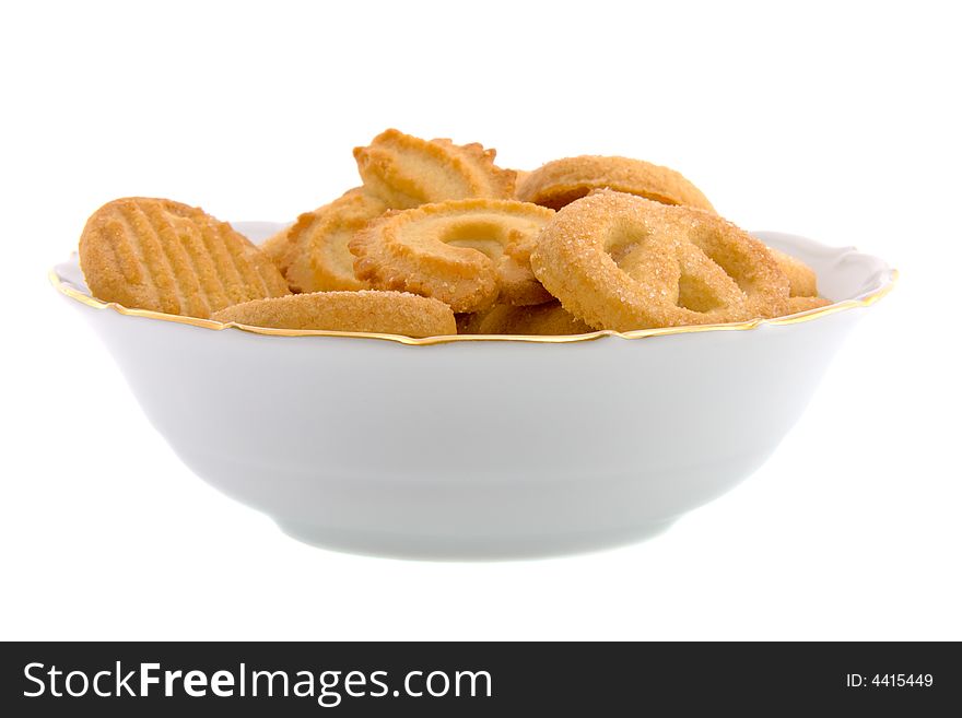 Cookies in a White Bowl Isolated on White. Cookies in a White Bowl Isolated on White