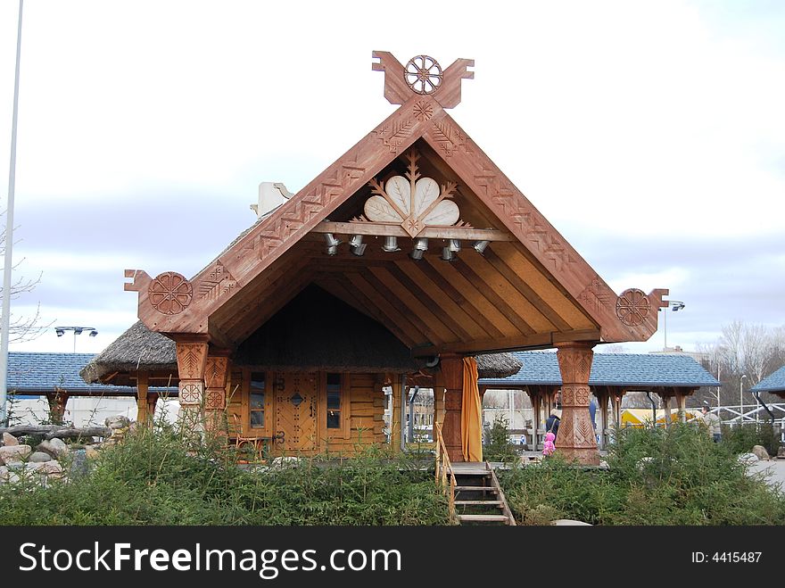 View from the frontside of traditional Latvian rural house. View from the frontside of traditional Latvian rural house