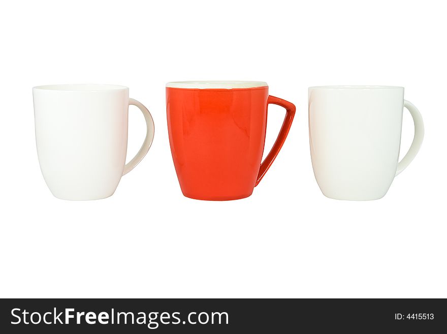 Set of three coffee mugs isolated on white background