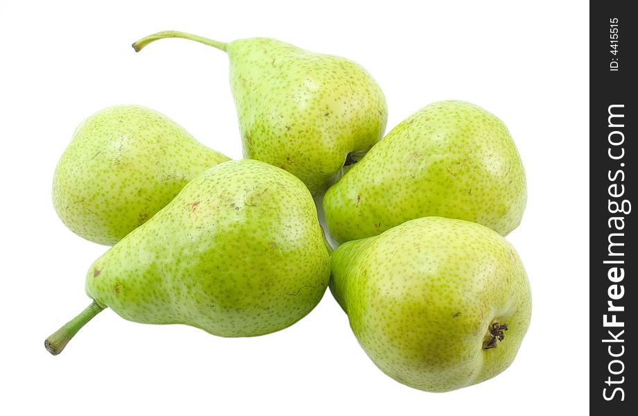 Five pears isolated over white