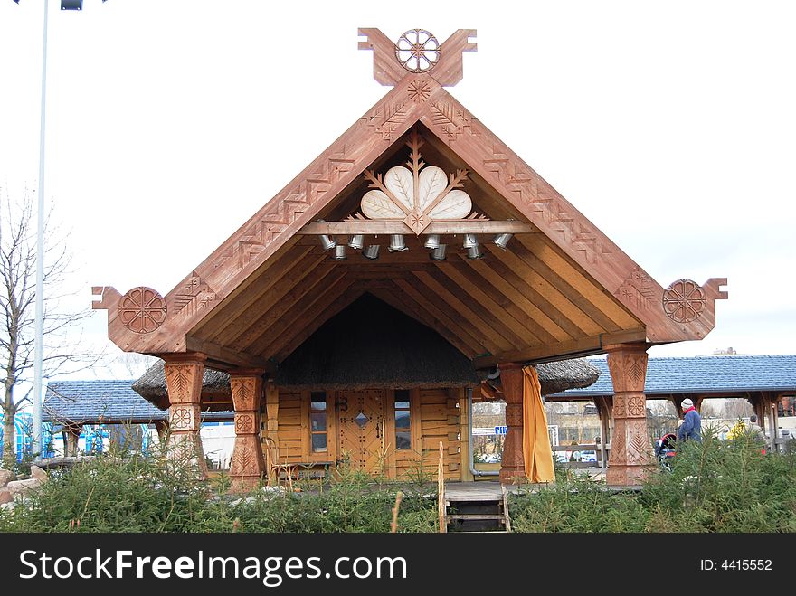 View from the frontside of traditional Latvian rural house. View from the frontside of traditional Latvian rural house