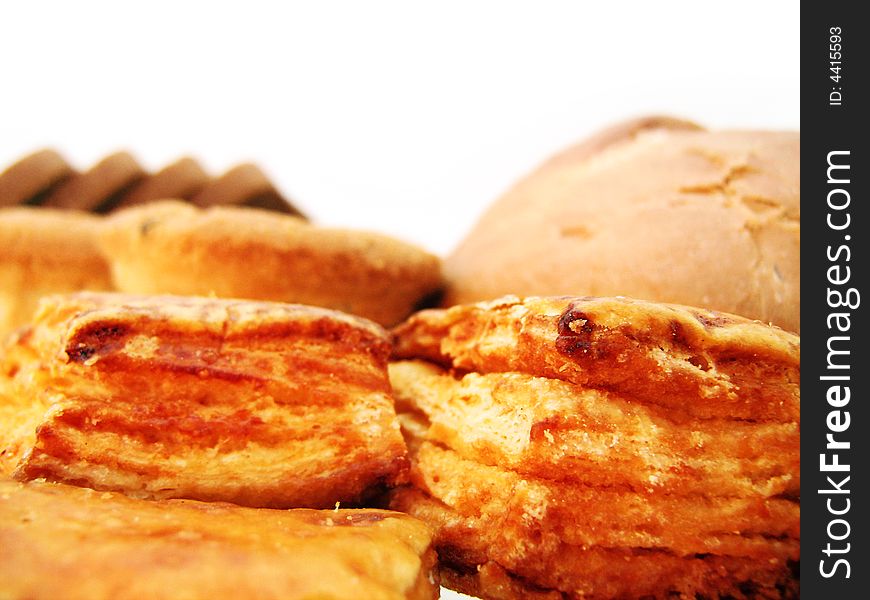 Bread and bun on white background