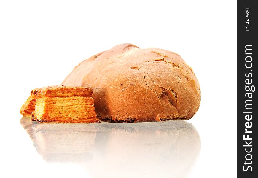 Bread and bun on white background