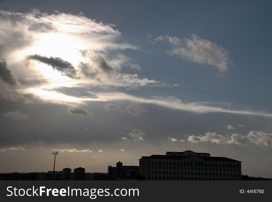 Scenic Clouds, Sky and Silhouette at Dusk in Coral Gables Florida. Scenic Clouds, Sky and Silhouette at Dusk in Coral Gables Florida