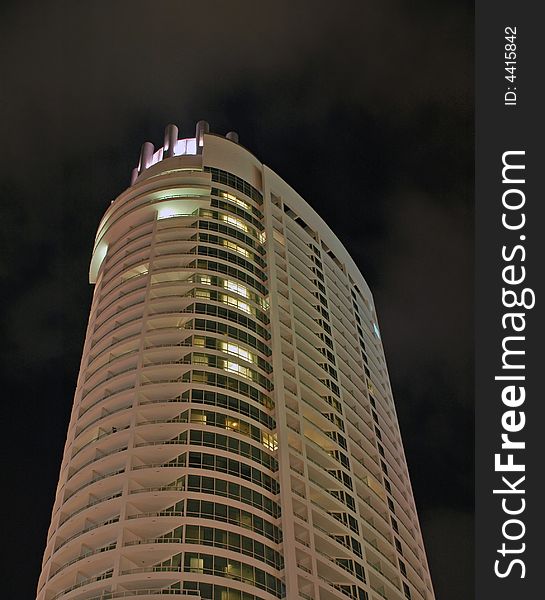 Vertical view of High Rise Condominium in South Beach at Night