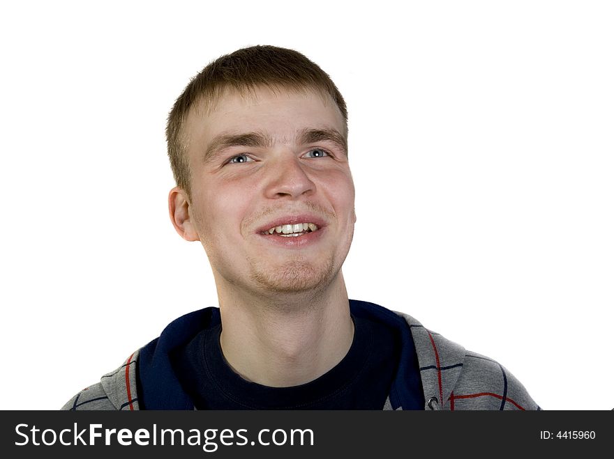 Young man, portrait on white background. Two light sources, camera Pentax k10d kit. Young man, portrait on white background. Two light sources, camera Pentax k10d kit