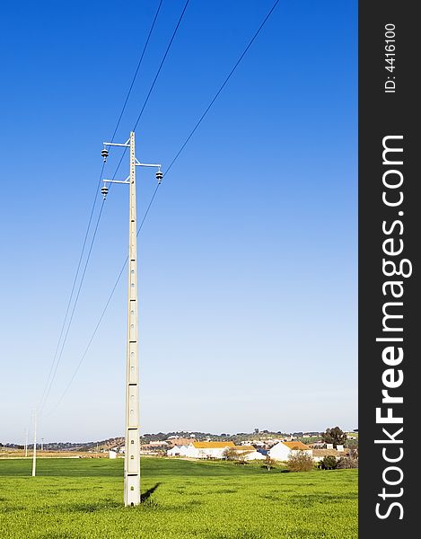 High tension power line near a rural village