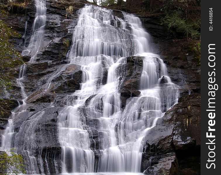 Mountian waterfall in South Carolina during winter time