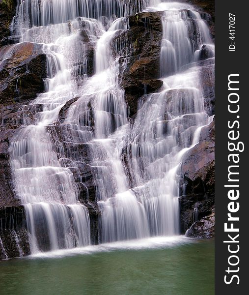 Mountian waterfall in South Carolina during winter time