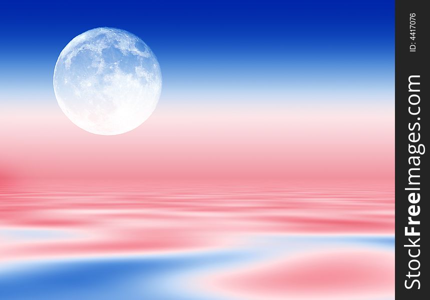 Abstract blue water background with full moon. Abstract blue water background with full moon