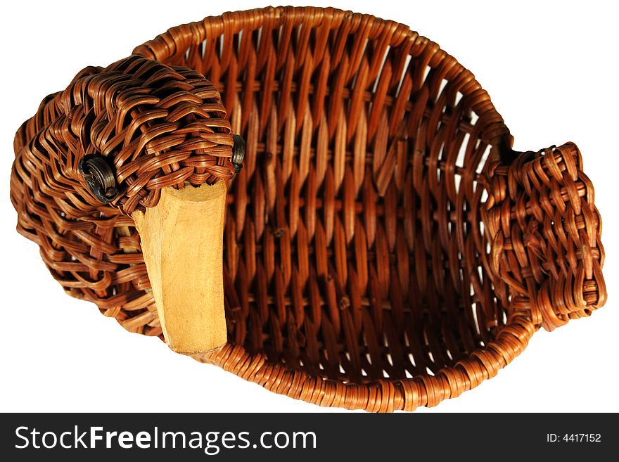 Handcrafted Duck form willow wicker isolated on white