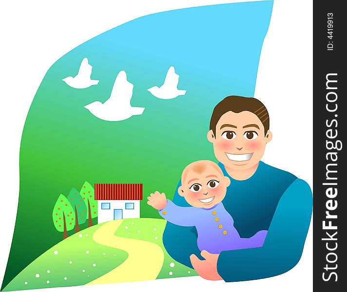 Vector illustration for a relationship for father and son with a sweet home background