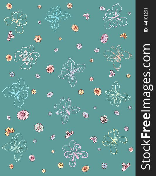 Vector background of the decrative flowers and butterflies. Vector background of the decrative flowers and butterflies.