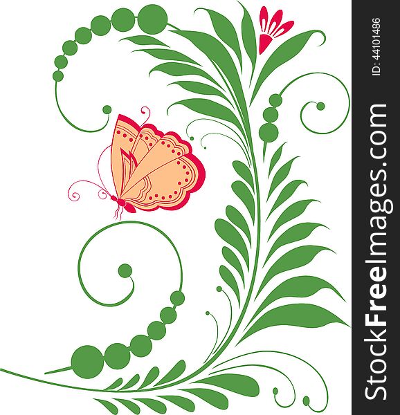 Vector image of the decorative flower and butterfly. Vector image of the decorative flower and butterfly.