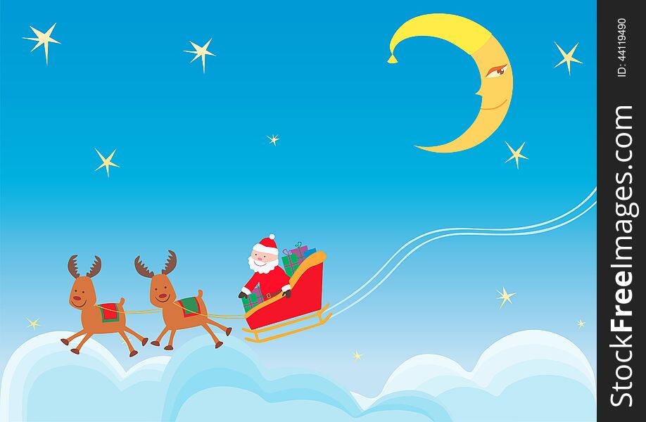 Vector image of the Santa Claus riding with gifts. Vector image of the Santa Claus riding with gifts.