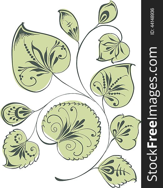 Vector image of the floral twig with the decorative leaves. Vector image of the floral twig with the decorative leaves.