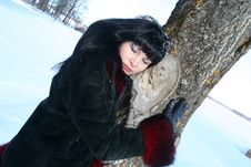 Woman Near Tree. Stock Photo Woman Near Tree. Stock Photo