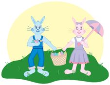 Bunnies On An Easter Egg Hunt Royalty Free Stock Image