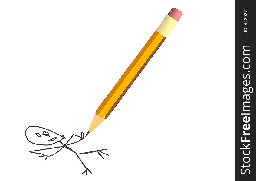 Vector illustration of a yellow pencil on white