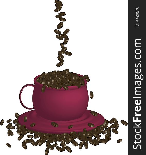 Illustration of espresso coffee and beans on white background. Illustration of espresso coffee and beans on white background