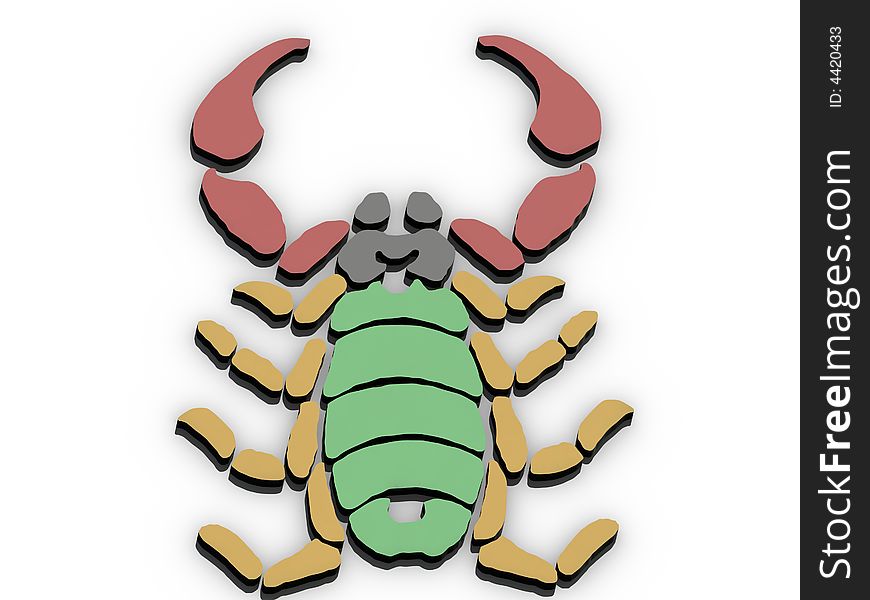 Three-dimensional render of a scorpion with a versicolored texture. Three-dimensional render of a scorpion with a versicolored texture.