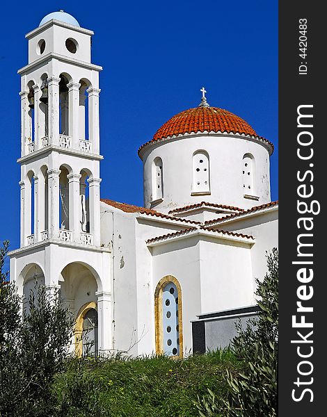 Orthodox cretan church of episkopi and its bell tower. Orthodox cretan church of episkopi and its bell tower