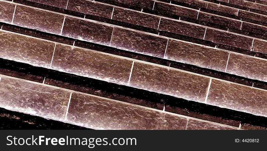 Tilted shot of patterned staircase.