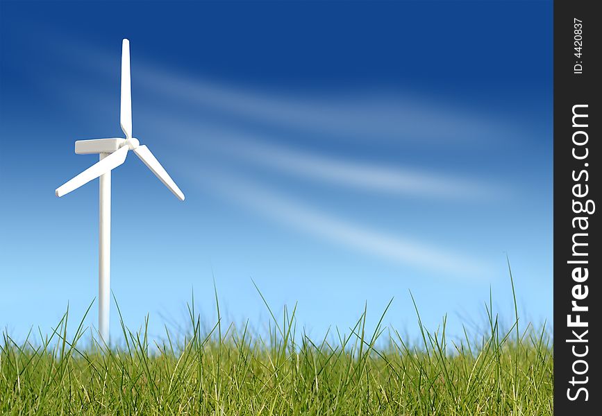 Wind turbines on green field