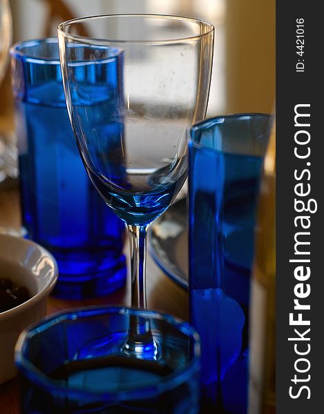 Wineglass And Blue Tabletop Glasses