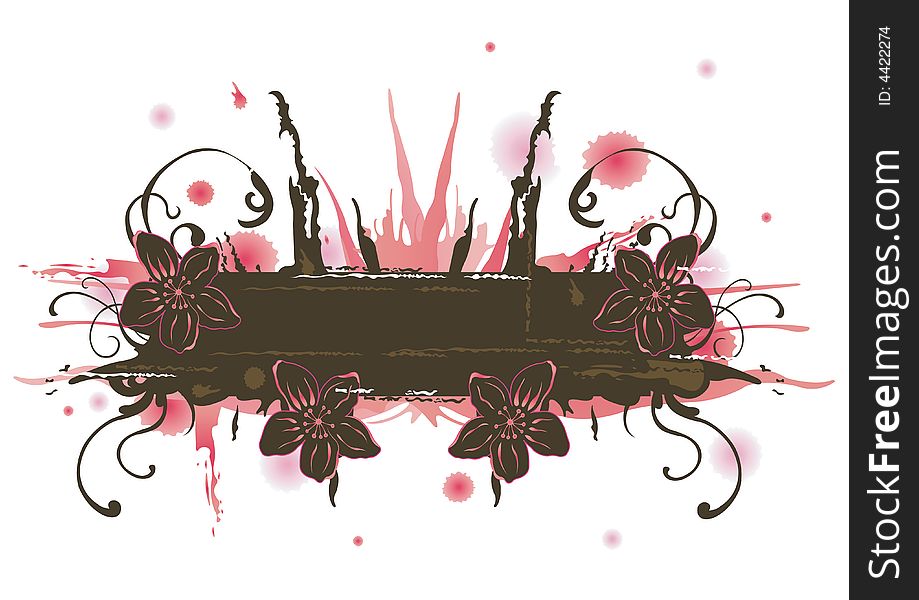 Grungy illustration of a floral frame