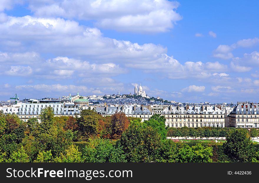 France, Paris: famous places, city  Landscape with Sacre Coeur; the famous basilica. France, Paris: famous places, city  Landscape with Sacre Coeur; the famous basilica