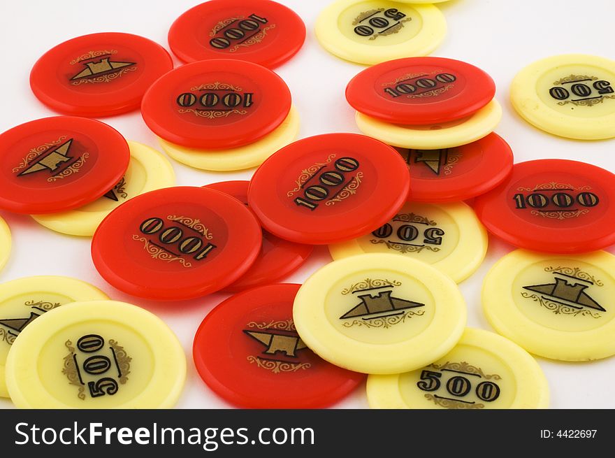 Heap of red and yellow casino chips