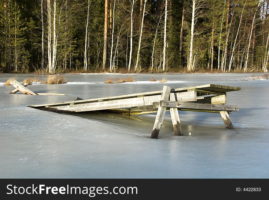 Bridge frozen in ice during winter. Bridge frozen in ice during winter