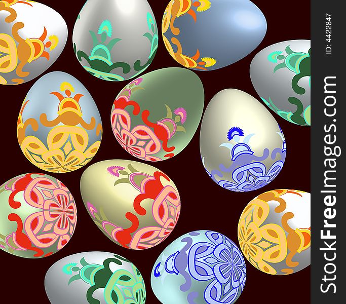 Set of easter eggs on a black background