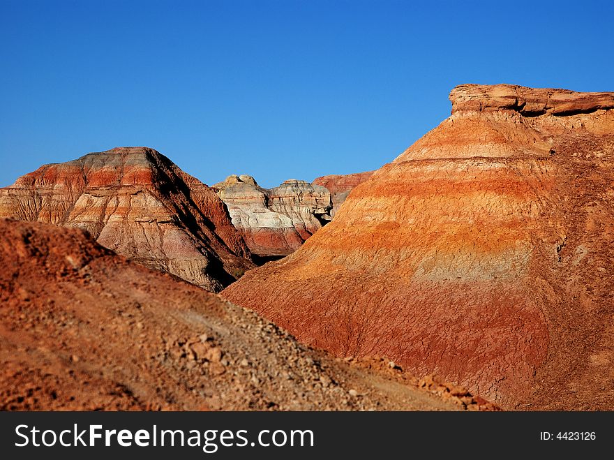 Multicoloured city located in xinjiang China with special mineral, which showed as multiful colors