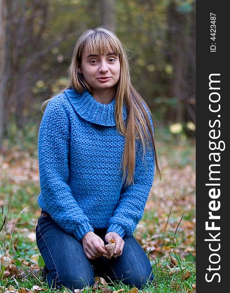 Portrait of the girl in autumn forest. Portrait of the girl in autumn forest