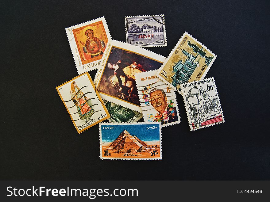 Postmarked vintage assorted postal stamp