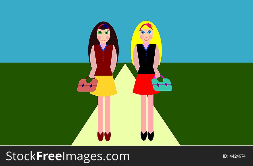 Two girls walking in a path