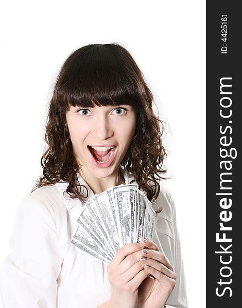 Portrait of the girl holding a pack of money. Portrait of the girl holding a pack of money