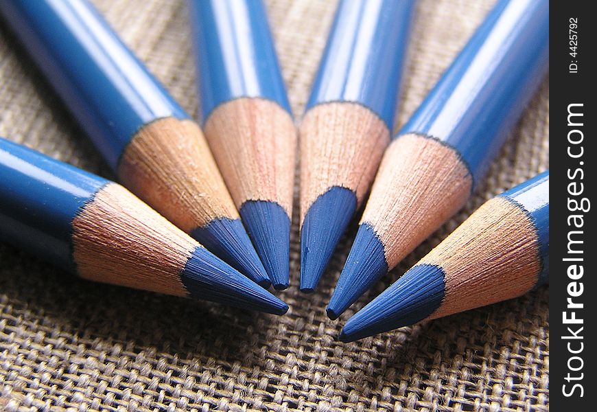 Set of six blue pencils