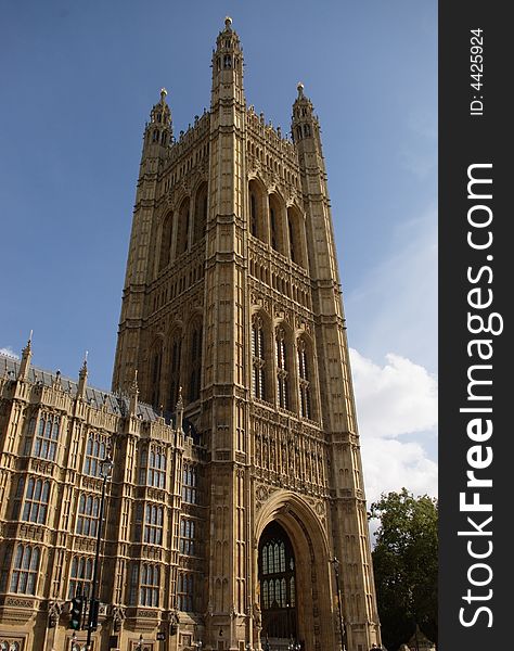 View on house of parliament walls, vertical. London, UK.