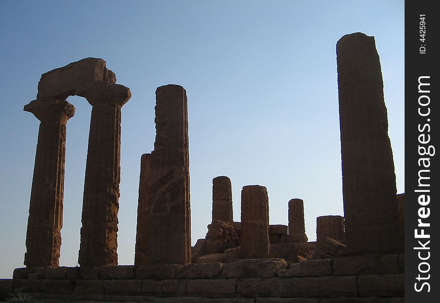 A temple of Agrigento at sunset